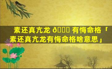 素还真亢龙 🐈 有悔命格「素还真亢龙有悔命格啥意思」